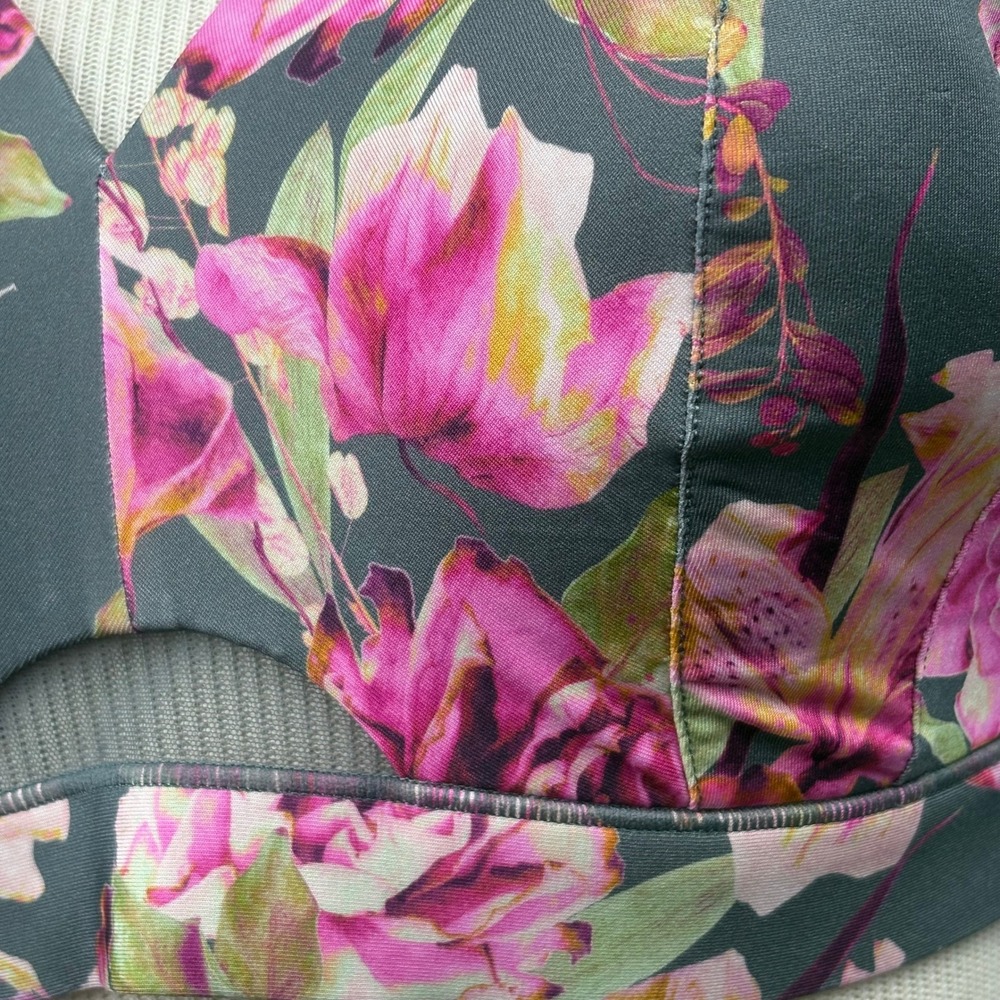 Cacique Womens 40D No-Wire Unlined Plunge Bra Floral Pink Gray Keyhole Cutout - Picture 6 of 12